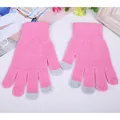 Gants d'hiver chauds en tricot rose avec bouts de doigts gris pour écrans tactiles - Taille unique / Rose