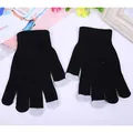 Gants d'hiver en tricot noir chauds avec bouts de doigts gris compatibles écrans tactiles - Taille unique / Noir