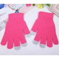 Gants d'hiver en tricot rose vif avec bouts de doigts tactiles pour hommes et femmes - Taille unique / Rose rouge