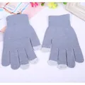 Gants d'hiver en tricot gris avec bouts de doigts tactiles pour hommes et femmes - Taille unique / Gris clair
