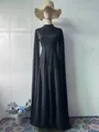 Elegant black maxi dress with dramatic long flared sleeves shown on a mannequin - S / Dresses / Black