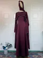 Elegant maroon long-sleeve evening gown with pearl trim detail and matching hijab scarf - S / Dresses / Burgundy