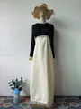 Elegant Hepburn style black and white long dress with pearl decorations and feather trim. - S / Dresses / Black And White