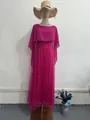 Elegante fuchsia geplooide maxi-jurk met transparante cape voor informele avonden - S / Dresses / Fuchsia