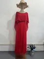 Elegante rode geplooide maxi-jurk met geïntegreerd cape-sjaalontwerp voor een verfijnde look. - S / Dresses / Rood