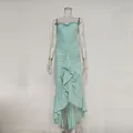 Front view of a mint green sleeveless ruffled camisole dress with high-low hemline - Emerald Green