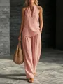 Stylish summer two-piece set featuring striped halter top and matching wide-leg trousers - S / Top And Bottom / Red
