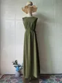 Olive green sleeveless maxi dress with waist tie shown on mannequin against white wall - S / Dresses / Olive Green