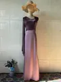 Elegant purple silk long-sleeved maxi dress with asymmetrical pleated top design - Chestnut