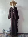 Elegant brown long sleeve blazer and lace skirt two-piece set for autumn evening wear - S / Top And Bottom / Dark Brown