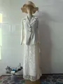 Elegant white long-sleeve blazer and floral lace maxi skirt two-piece set ensemble - S / Top And Bottom / Off White