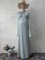 Elegant light blue long-sleeved maxi dress with gathered bodice shown on mannequin. - S / Dresses / Light Blue