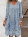 Detail of blue bohemian dress with intricate lace hem and printed floral patterns - S / Dresses / Sapphire Blue