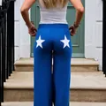 Blaue Damen-Freizeithose mit weitem Bein und weißem Sternmuster auf der Rückseite - Blau