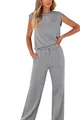 Detalle del top sin mangas y los pantalones anchos en tejido de punto gris jaspeado - S / Top Y Pantalón / Gris