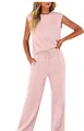 Conjunto de ocio de dos piezas rosa para mujer, top sin mangas y pantalón con cordón ajustable - Rosa Claro