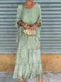 Detailed view of women's mint green two-piece set with sequined tiered maxi skirt - XL / Top And Bottom / Light Green