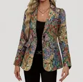 Front view of vintage floral oil painting style blazer with elegant one-button design. - S / Tops / Rainbow