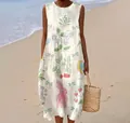 Sleeveless casual maxi dress with cute rabbit and flower prints for summer beach wear - 4XL / Dresses / Floral Print 3