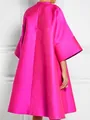 Detailed back view of an elegant fuchsia satin-like midi dress with oversized fit - S / Dresses / Deep Pink