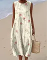Bohemian sleeveless floral print midi dress for summer beach vacations with side pockets - 4XL / Dresses / Floral Print 4