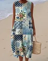 Detail view of sleeveless floral maxi dress with patchwork patterns on beach - 4XL / Dresses / Patchwork Rose Print