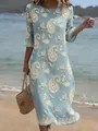 Detail view of a bohemian paisley print maxi dress with five-point sleeves in blue color - S / Dresses / Light Blue Paisley Print (Y-9)