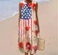 Sleeveless maxi dress featuring American flag patterns and vibrant poppy floral prints - 4XL / Dresses / American Poppy Print