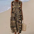 Sleeveless maxi dress with creative newspaper typography print for casual summer beach wear - 4XL / Dresses / Pattern 10