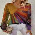 Detail view of colorful V-neck hollow-out long sleeve knit sweater for women - S / Tops / Color 2
