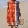 Sleeveless casual maxi dress with nautical seashells and crab print for summer beach - 4XL / Dresses / Pattern 14