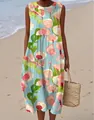 Sleeveless floral maxi dress in light blue with pink patterns perfect for summer beach wear - 4XL / Dresses / Pattern 16