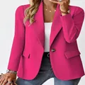 Elegante fuchsia damesblazer met inkeping, slim-fit jasje voor kantoor en casual stijl - Rozerood