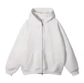 Detail van een witte oversized zip-up hoodie met kangoeroezak en geribde manchetten. - XS / Tops / Wit