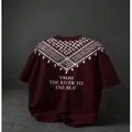 Burgundy oversized men's t-shirt with geometric pattern and text print back - S / Tops / Burgundy