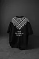 Detailed view of black oversized crew neck T-shirt with white Keffiyeh pattern on the back - S / Tops / Black