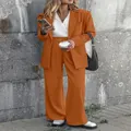 Elegante completo arancione da donna con blazer e pantaloni a gamba larga - Arancione