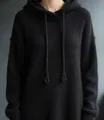 Suéter negro extragrande con capucha y cordón en punto suave para otoño e invierno - S / Tops / Negro