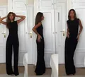 Sleek black sleeveless casual jumpsuit with a wide-leg design for women's summer style - S / Jumpsuits / Black