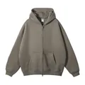 Vooraanzicht van minimalistische oversized unisex hoodie met rits in donkergrijs - XS / Tops / Grafiet
