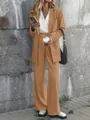 Elegante completo da donna due pezzi con blazer marrone-arancio e pantaloni larghi. - Giallo ocra