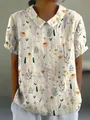 Vintage floral print short-sleeved blouse featuring a lapel collar and relaxed fit - S / Tops / 米白色碎花(图3)
