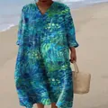 Elegant bohemian loose V-neck maxi dress featuring a vibrant blue and green peacock feather print - S / Dresses / Pattern 6