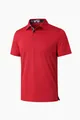 Vista detallada de un polo de manga corta para hombre en color rojo liso y transpirable. - Rojo