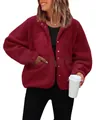 Veste décontractée en polaire bordeaux pour femme avec col montant et poche zippée - Bordeaux