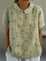 Elegant sage green women's short sleeve blouse with floral print and Peter Pan collar - S / Tops / Sage Green Floral (Pattern 4)