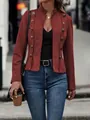 Elegant vintage burgundy faux suede jacket featuring stylish double-breasted gold buttons - Burgundy