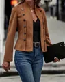 Vintage brown faux suede double-breasted jacket for women with decorative buttons - S / Tops / Caramel color