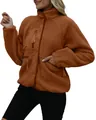 Veste décontractée en polaire marron pour femme avec poche poitrine et col boutonné - Marron