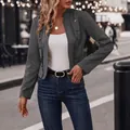 Vintage dark grey double-breasted faux suede jacket for women stylish slim fit - Dark Gray